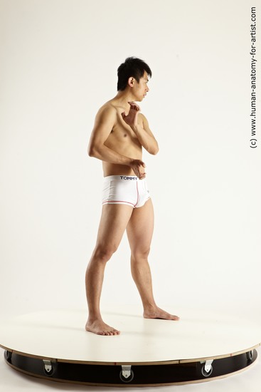 Underwear Fighting Man Asian Standing poses - ALL Slim Short Black Standing poses - simple Multi angles poses Academic