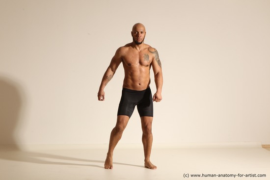 Underwear Man Black Muscular Bald Dancing Dynamic poses Academic