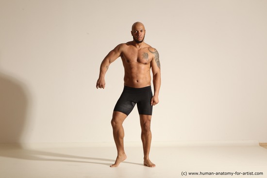 Underwear Man Black Muscular Bald Dancing Dynamic poses Academic