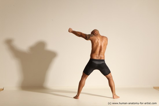 Underwear Man Black Muscular Bald Dancing Dynamic poses Academic