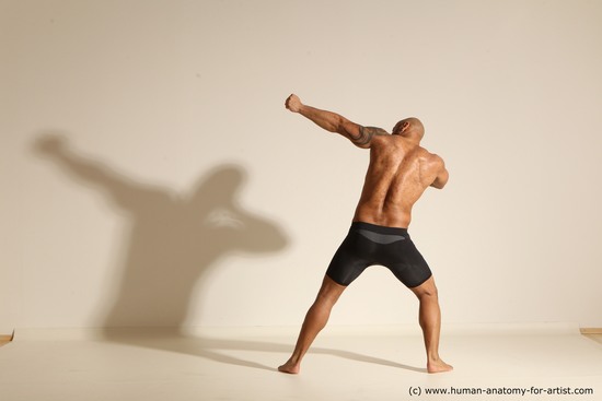 Underwear Man Black Muscular Bald Dancing Dynamic poses Academic