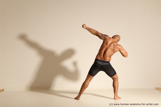 Underwear Man Black Muscular Bald Dancing Dynamic poses Academic