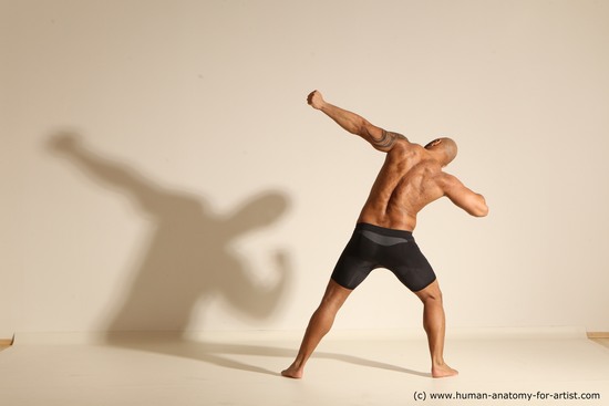 Underwear Man Black Muscular Bald Dancing Dynamic poses Academic