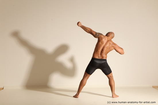 Underwear Man Black Muscular Bald Dancing Dynamic poses Academic