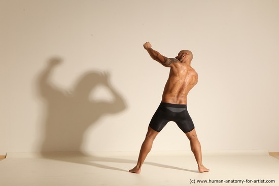 Underwear Man Black Muscular Bald Dancing Dynamic poses Academic