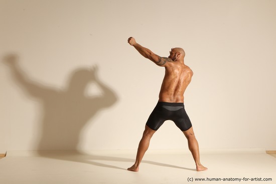 Underwear Man Black Muscular Bald Dancing Dynamic poses Academic