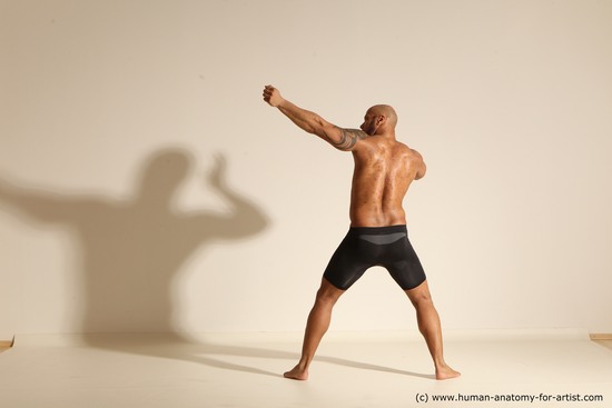 Underwear Man Black Muscular Bald Dancing Dynamic poses Academic