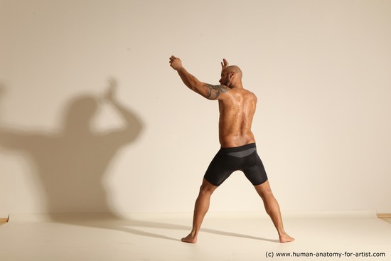 Underwear Man Black Muscular Bald Dancing Dynamic poses Academic