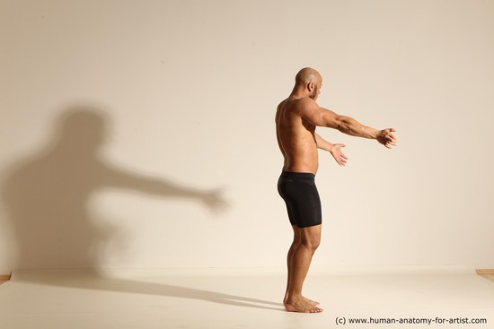 Underwear Man Black Muscular Bald Dancing Dynamic poses Academic