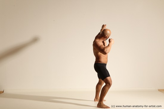 Underwear Man Black Muscular Bald Dancing Dynamic poses Academic