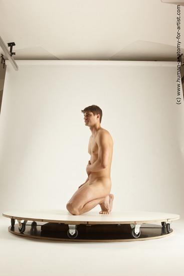 Nude Man White Kneeling poses - ALL Slim Short Brown Kneeling poses - on both knees Multi angles poses Realistic