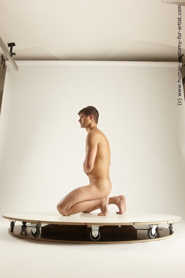 Nude Man White Kneeling poses - ALL Slim Short Brown Kneeling poses - on both knees Multi angles poses Realistic