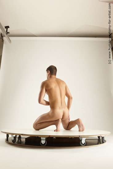 Nude Man White Kneeling poses - ALL Slim Short Brown Kneeling poses - on both knees Multi angles poses Realistic