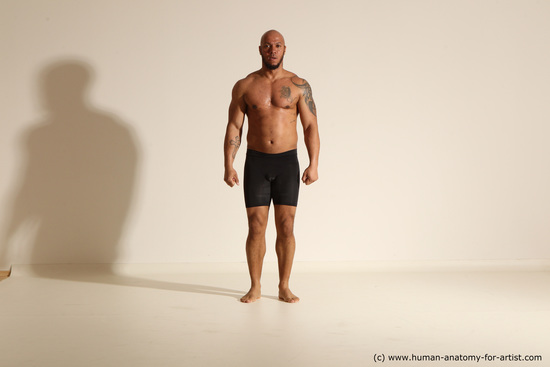 Underwear Man Black Muscular Bald Dancing Dynamic poses Academic