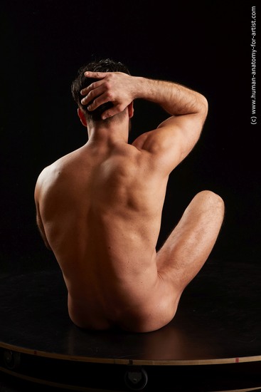 Nude Man White Sitting poses - simple Muscular Short Black Sitting poses - ALL Standard Photoshoot Realistic