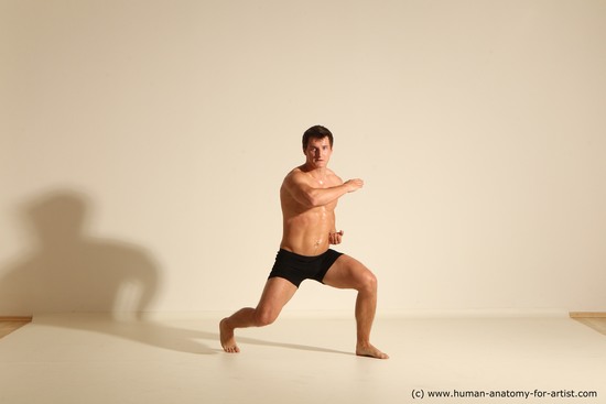 Underwear Fighting Man White Dynamic poses Academic