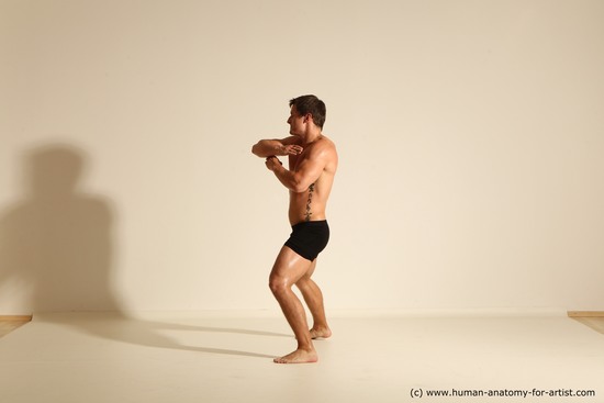 Underwear Fighting Man White Dynamic poses Academic