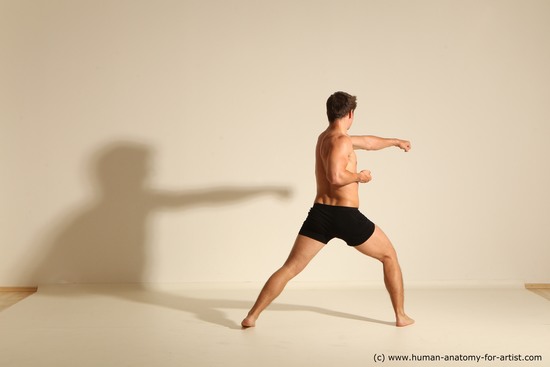 Underwear Fighting Man White Dynamic poses Academic