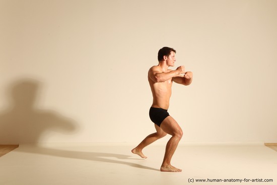 Underwear Fighting Man White Dynamic poses Academic