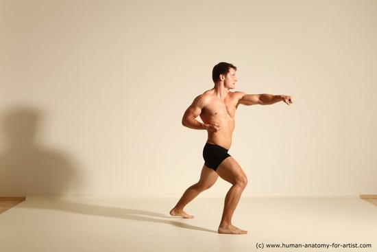 Underwear Fighting Man White Dynamic poses Academic