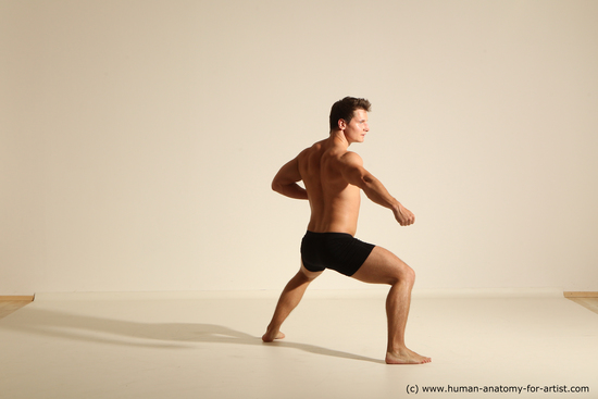 Underwear Fighting Man White Muscular Short Brown Dynamic poses Academic