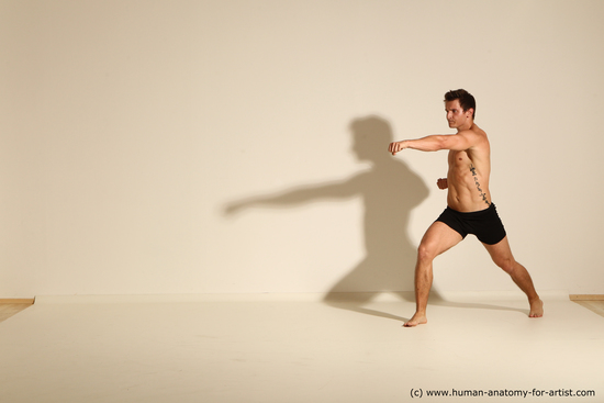 Underwear Fighting Man White Muscular Short Brown Dynamic poses Academic