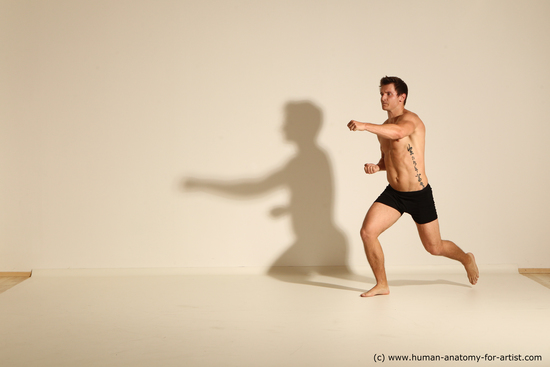 Underwear Fighting Man White Muscular Short Brown Dynamic poses Academic