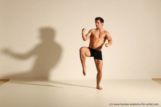 Underwear Fighting Man White Muscular Short Brown Dynamic poses Academic