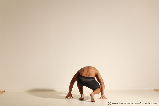 Underwear Man Black Muscular Bald Dancing Dynamic poses Academic