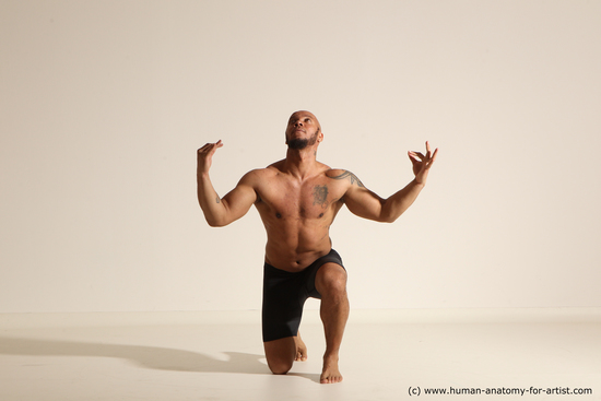 Underwear Man Black Muscular Bald Dancing Dynamic poses Academic