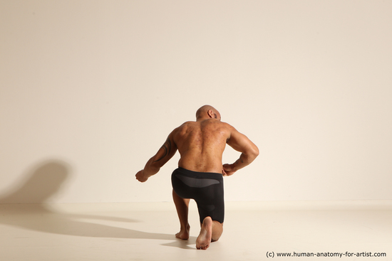 Underwear Man Black Muscular Bald Dancing Dynamic poses Academic