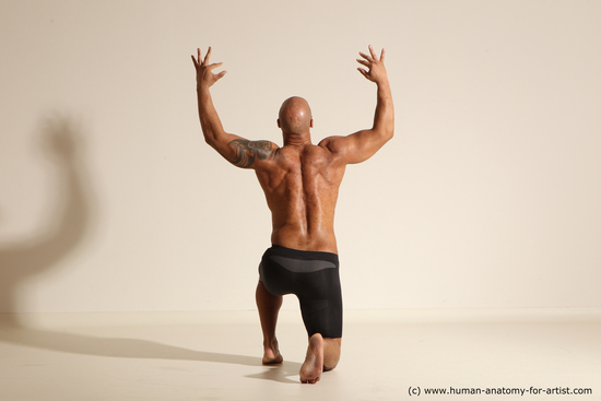 Underwear Man Black Muscular Bald Dancing Dynamic poses Academic