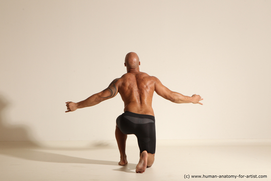 Underwear Man Black Muscular Bald Dancing Dynamic poses Academic