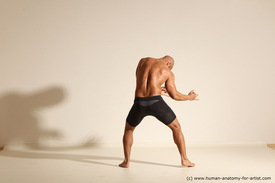 Underwear Man Black Muscular Bald Dancing Dynamic poses Academic