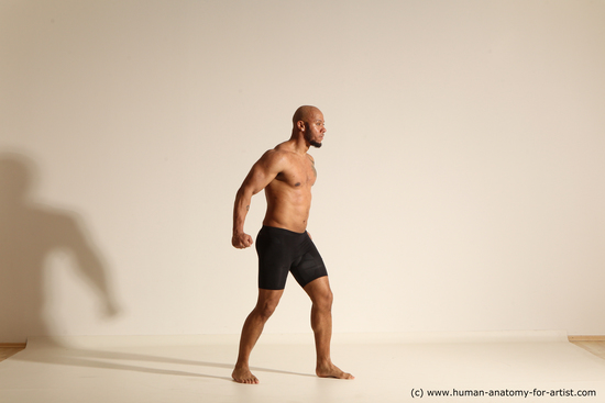 Underwear Man Black Muscular Bald Dancing Dynamic poses Academic