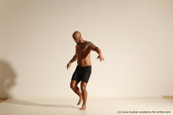 Underwear Man Black Muscular Bald Dancing Dynamic poses Academic