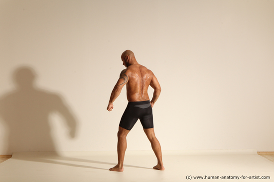 Underwear Man Black Muscular Bald Dancing Dynamic poses Academic