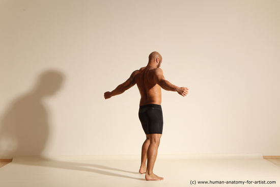 Underwear Man Black Muscular Bald Dancing Dynamic poses Academic