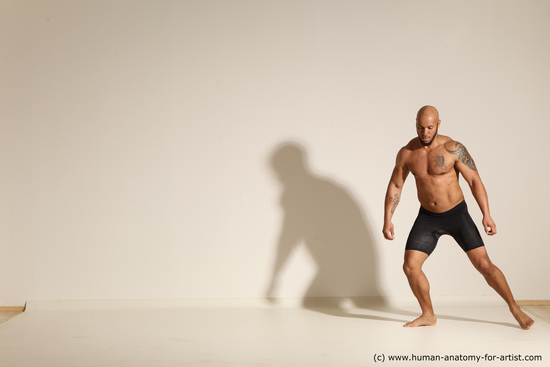 Underwear Man Black Muscular Bald Dancing Dynamic poses Academic