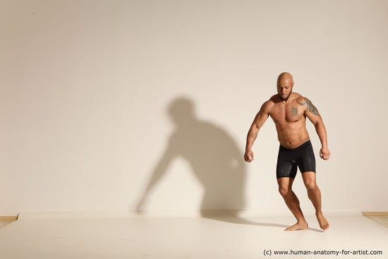 Underwear Man Black Muscular Bald Dancing Dynamic poses Academic