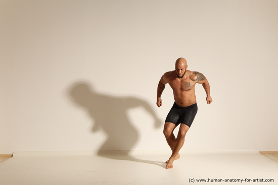 Underwear Man Black Muscular Bald Dancing Dynamic poses Academic