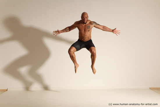 Underwear Man Black Muscular Bald Dancing Dynamic poses Academic