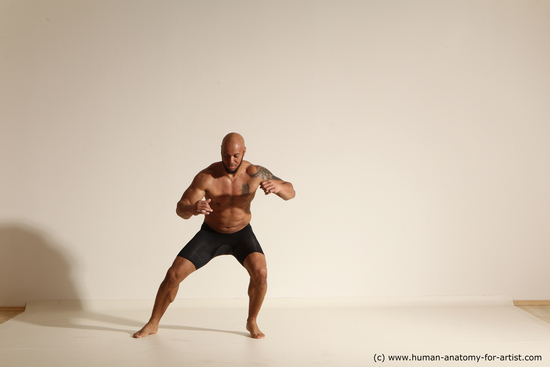 Underwear Man Black Muscular Bald Dancing Dynamic poses Academic