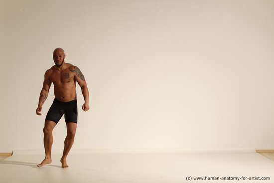 Underwear Man Black Muscular Bald Dancing Dynamic poses Academic