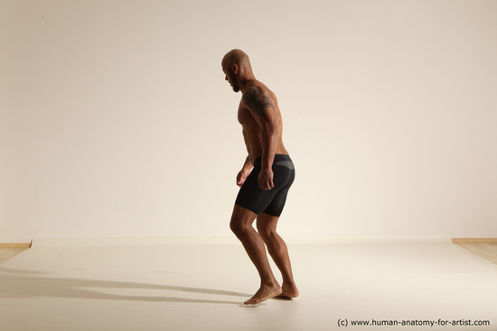 Underwear Man Black Muscular Bald Dancing Dynamic poses Academic