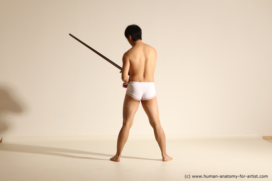 Underwear Fighting with sword Man Asian Athletic Short Black Dynamic poses Academic