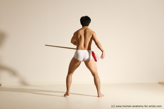 Underwear Fighting with sword Man Asian Athletic Short Black Dynamic poses Academic