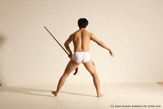 Underwear Fighting with sword Man Asian Athletic Short Black Dynamic poses Academic