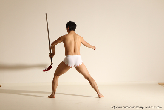 Underwear Fighting with sword Man Asian Athletic Short Black Dynamic poses Academic