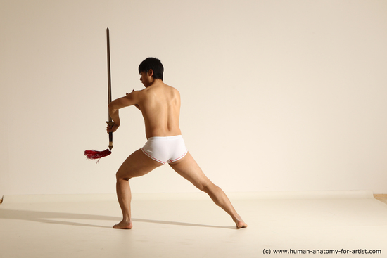 Underwear Fighting with sword Man Asian Athletic Short Black Dynamic poses Academic